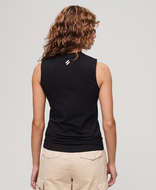 Sport Luxe Graphic Fitted Tank Slim Fit Top | Black/White Ii