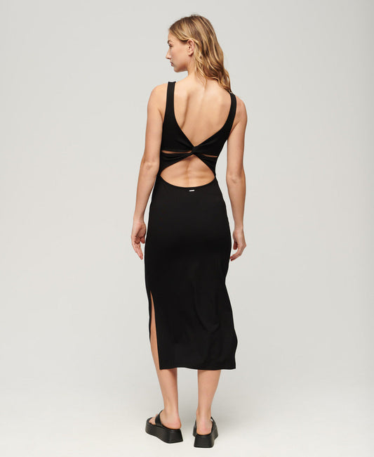Jersey Twist Back Midi Slim Fit Dress | Black