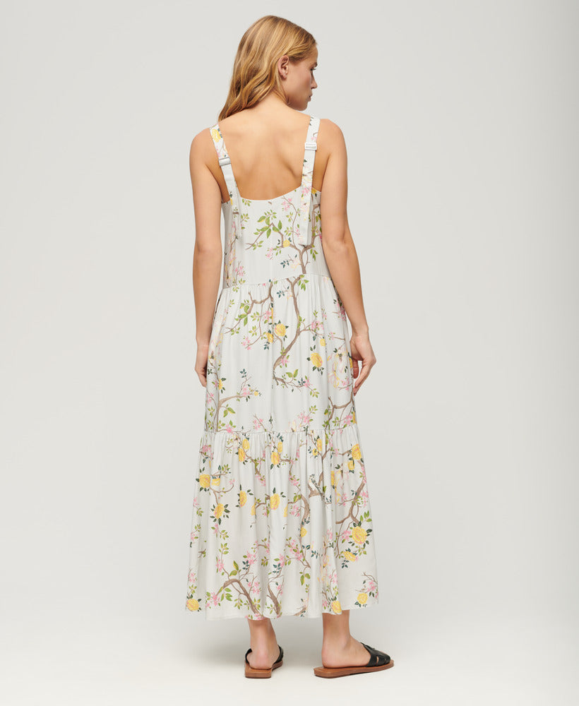 Woven Tiered Maxi Dress | Blossom Birds Grey