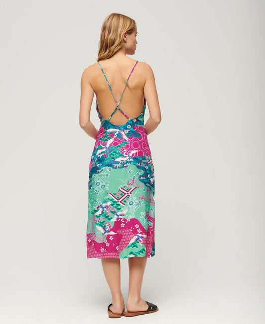 Printed Midi Slip Cami Slim Fit Dress | Magenta Stork Cloud