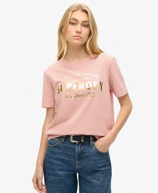 Luxe Metallic Logo Relaxed Tee | Blush Pink