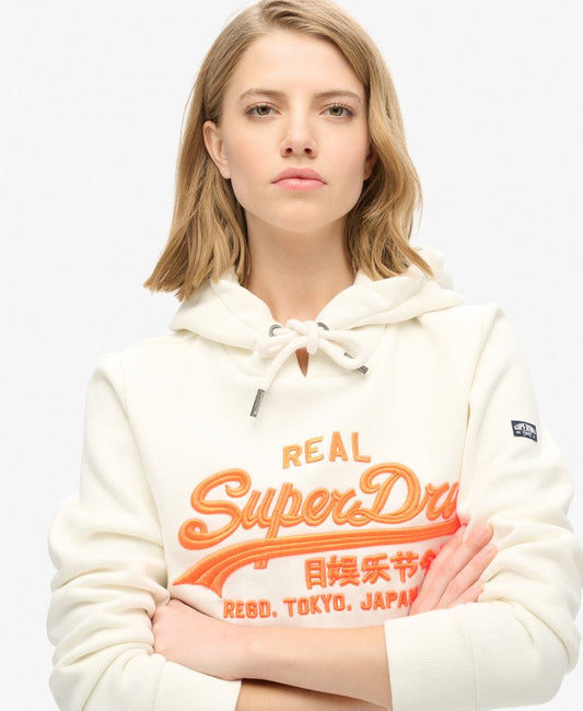 Neon Vintage Logo Embroidered Graphic Hoodie | Winter White