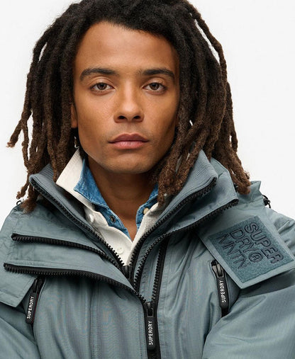 Hooded Mountain Windbreaker Slim Fit Jacket | Stormy Weather Blue