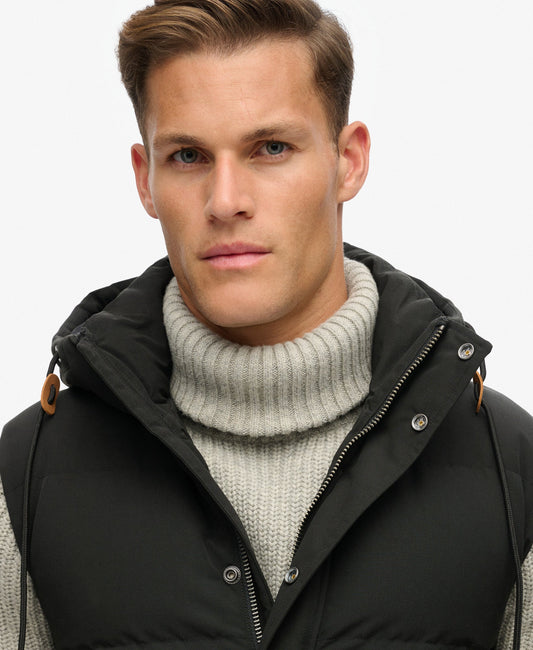 Everest Hooded Puffer Slim Fit Gilet | Jet Black