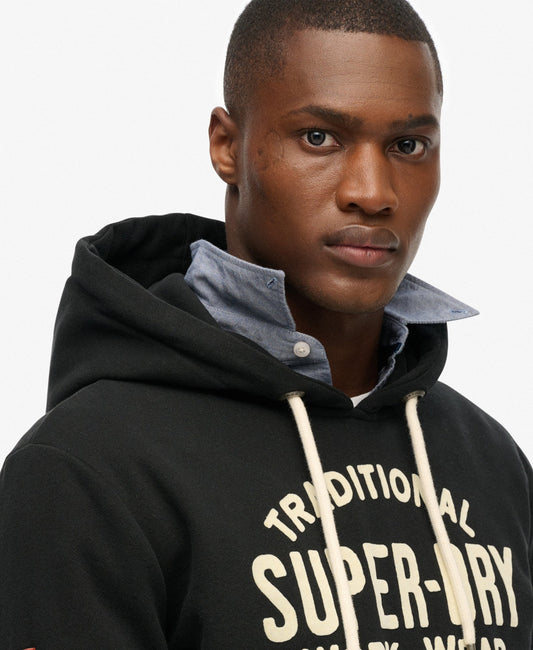 Workwear Flock Graphic Hoodie | Nero Black Marle