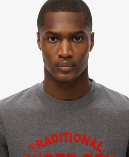 Workwear Flock Graphic T Shirt | Granite Grey Marle
