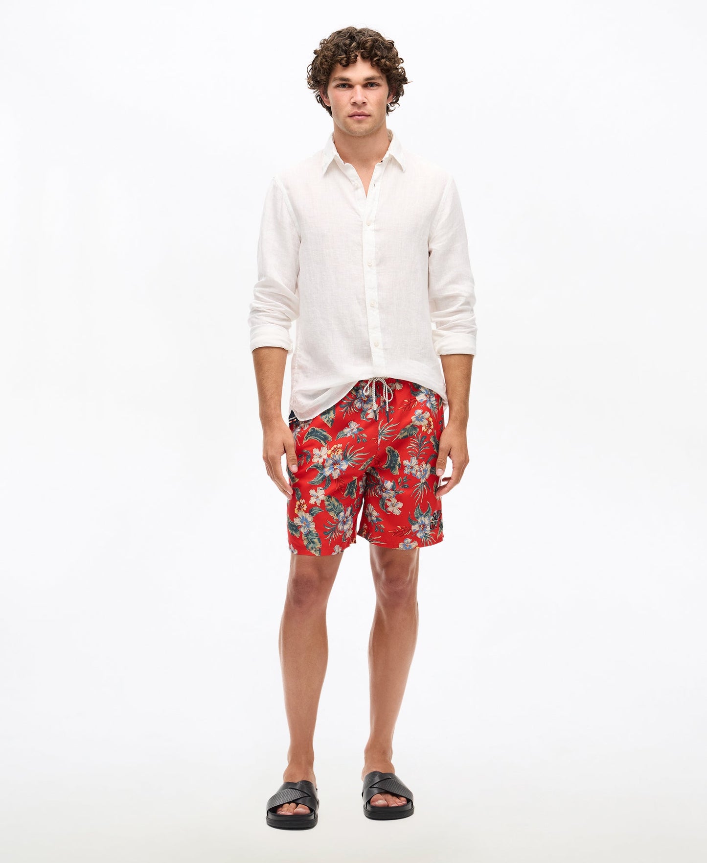 Hawaiian Print 17'' Swim Short | Botanical Red