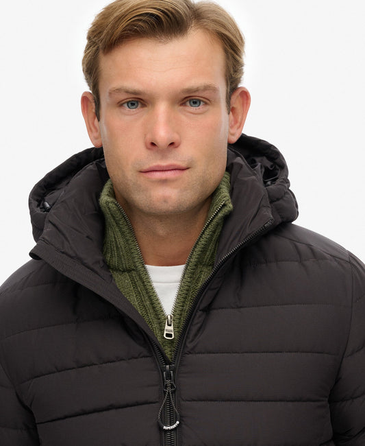 Hooded Fuji Padded Slim Fit Jacket | Black