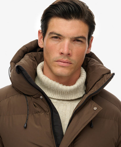 Hooded 5 Baffle Sports Puffer | Slate Brown