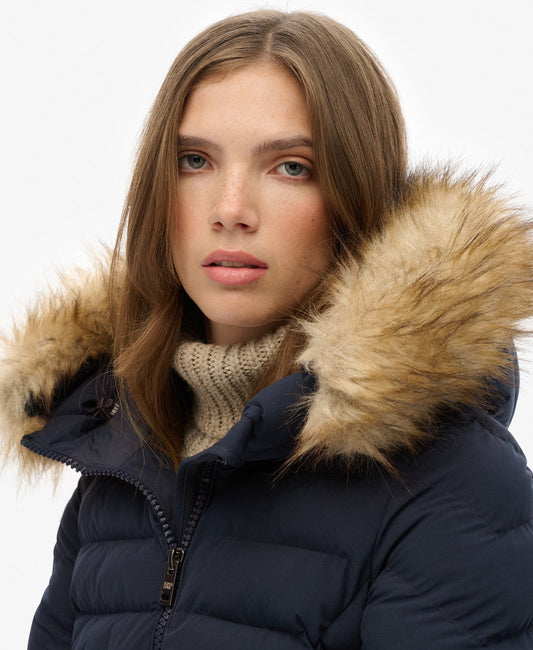 Fuji Faux Fur Slim Fit Hood Padded Jacket | Eclipse Navy