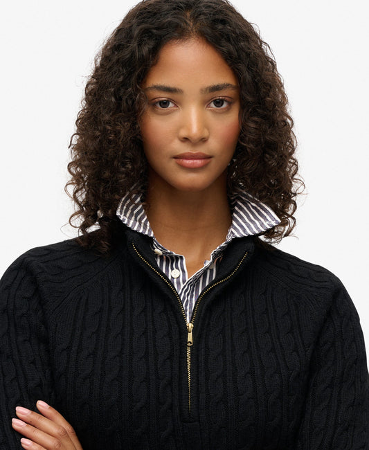 Brushed Cable Half Zip Knit | Black
