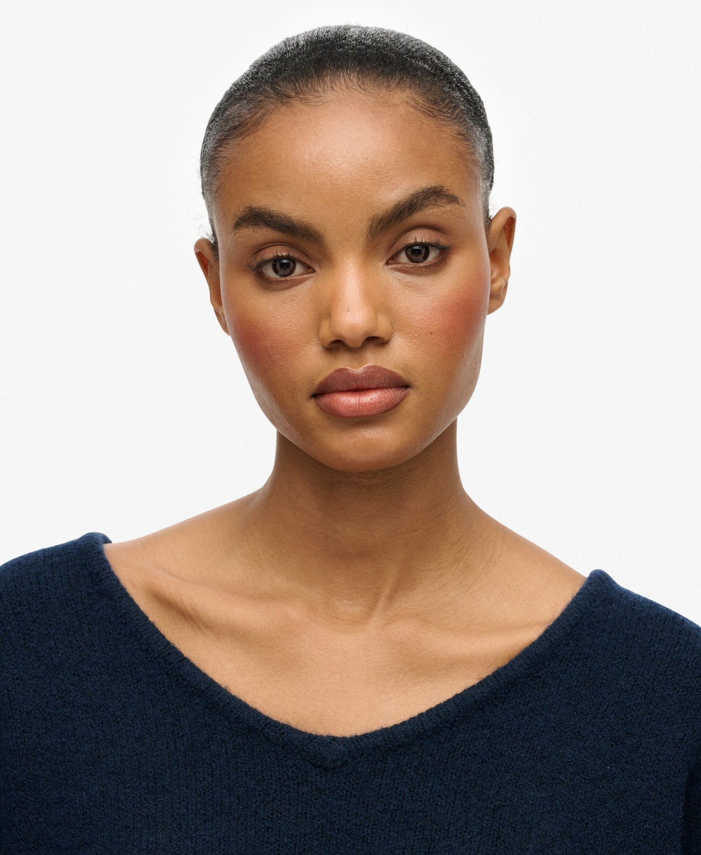 Brushed Os V Neck Jumper | Richest Navy Twist