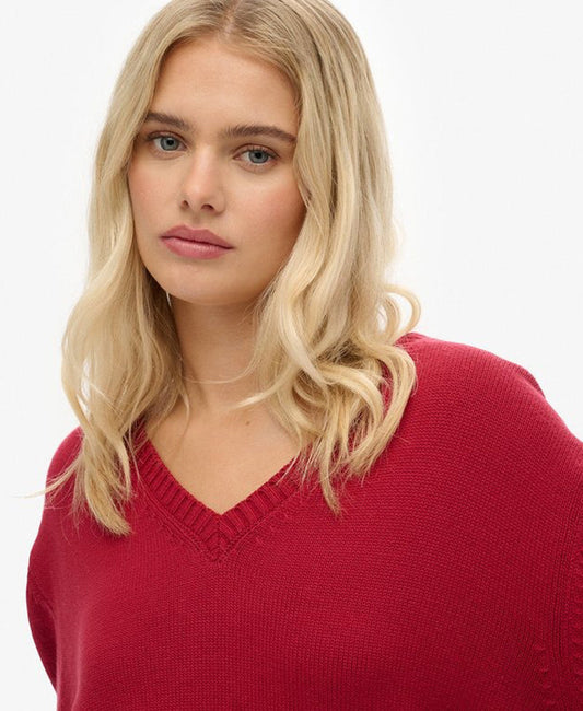 Oversized V Neck Jumper | Bordeaux Red