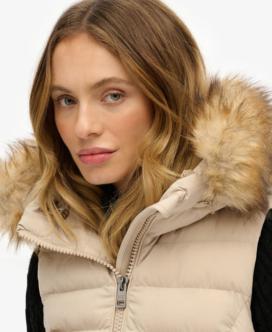 Fuji Faux Fur Hooded Slim Fit Gilet | Chateau Grey