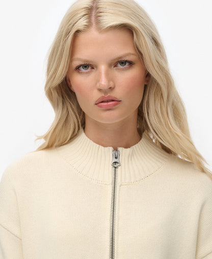 Slouchy Knitted Half Zip | Natural White