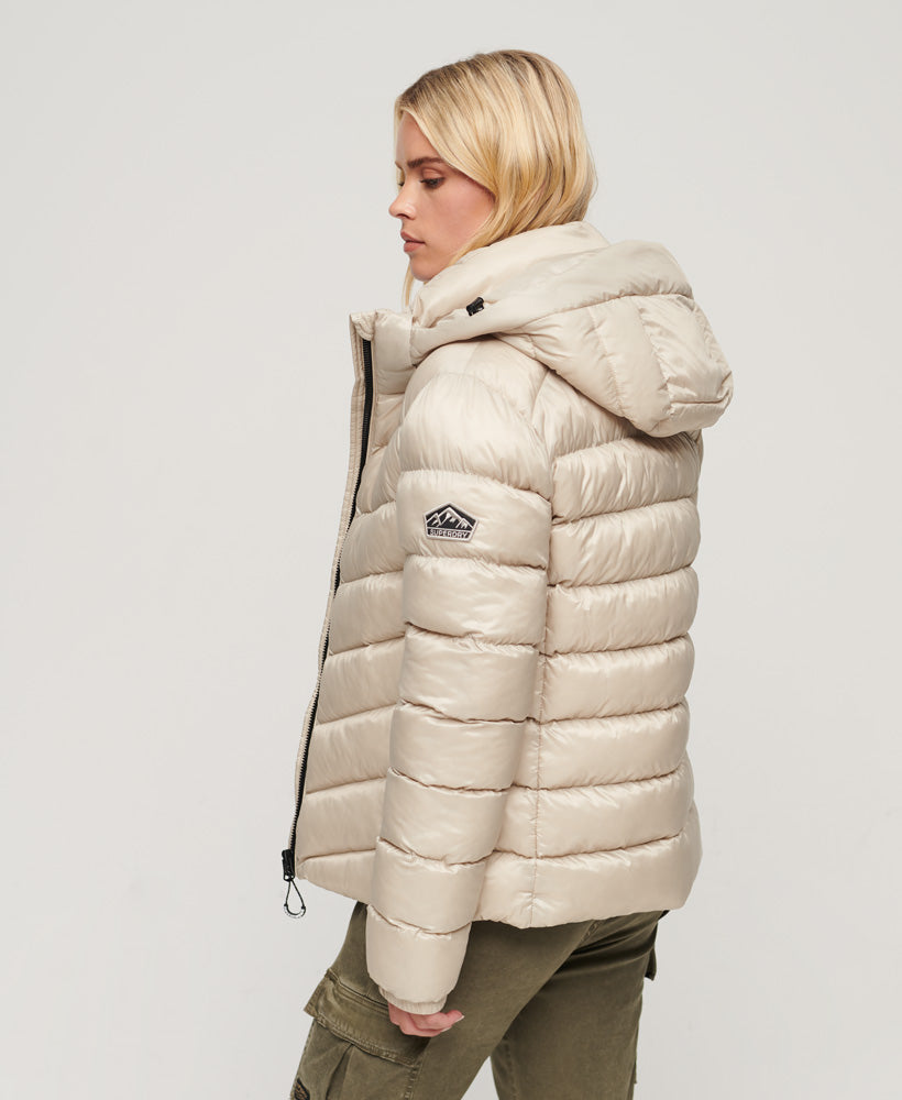 Hooded Fuji Padded Slim Fit Jacket | Pelican Beige