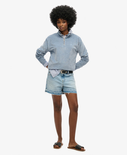 Velour Half Zip | Tidal Blue