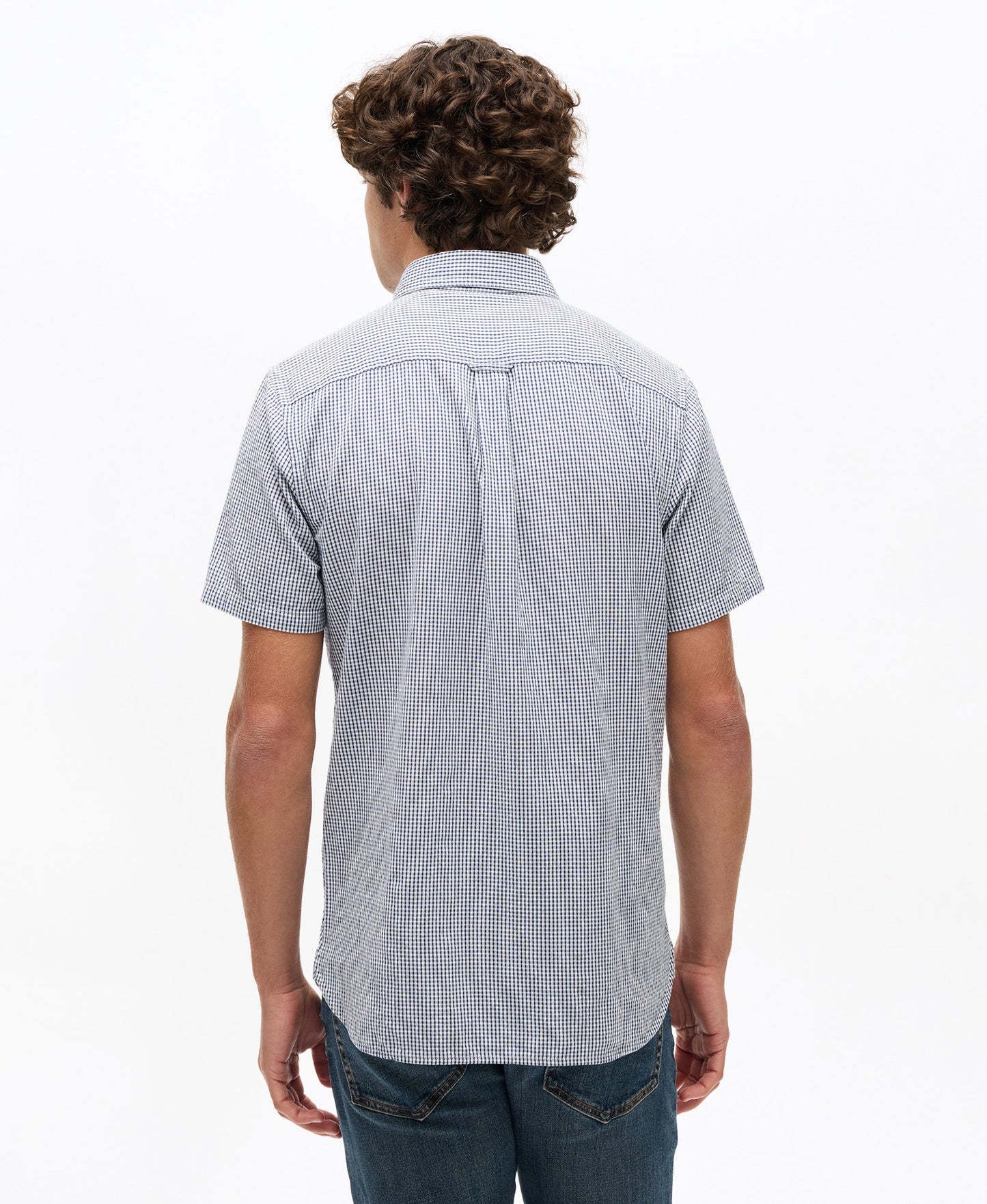 Seersucker Short Sleeve Shirt | Navy Gingham