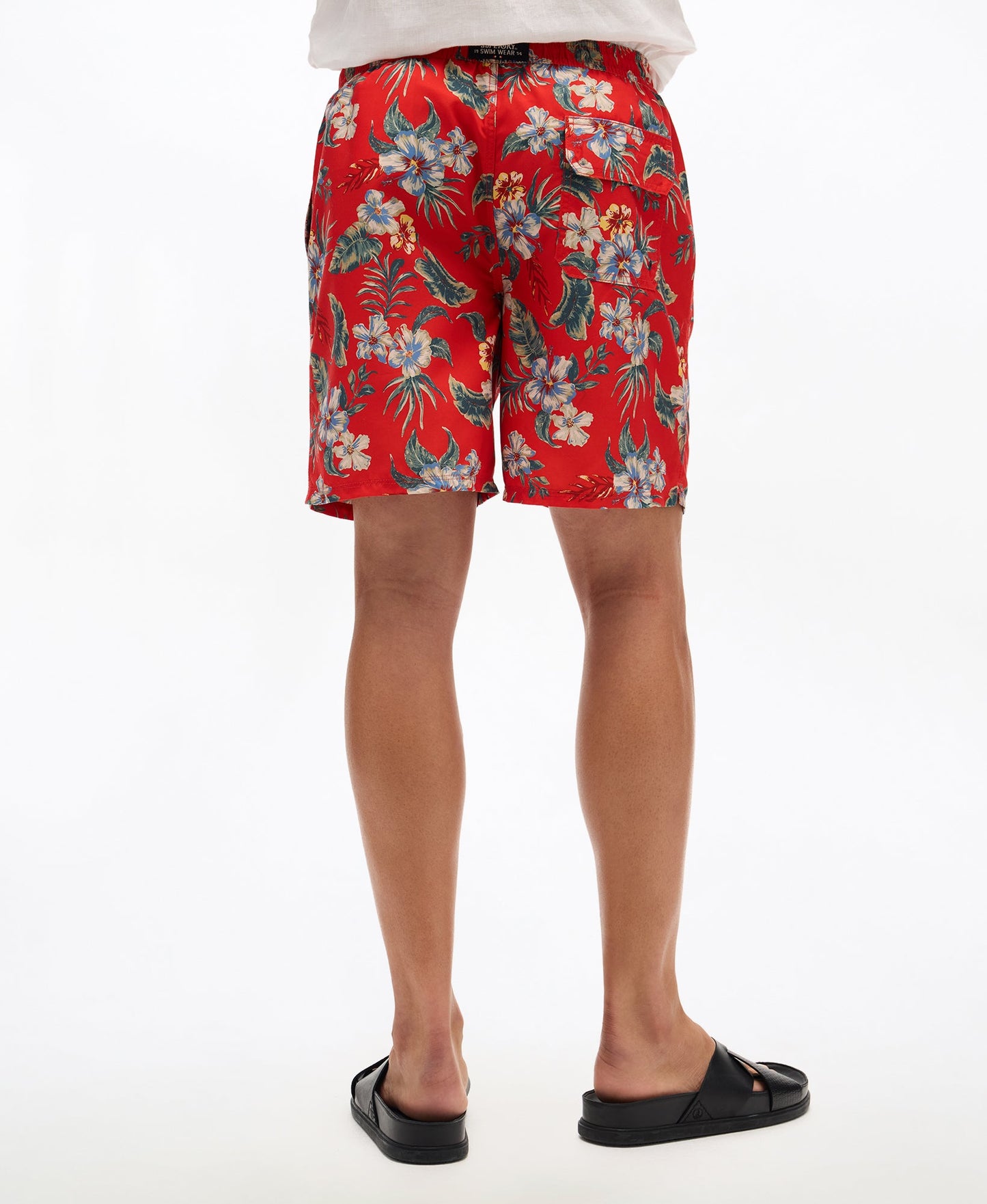 Hawaiian Print 17'' Swim Short | Botanical Red