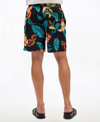 Hawaiian Print 17'' Swim Short | Hibiscus Black