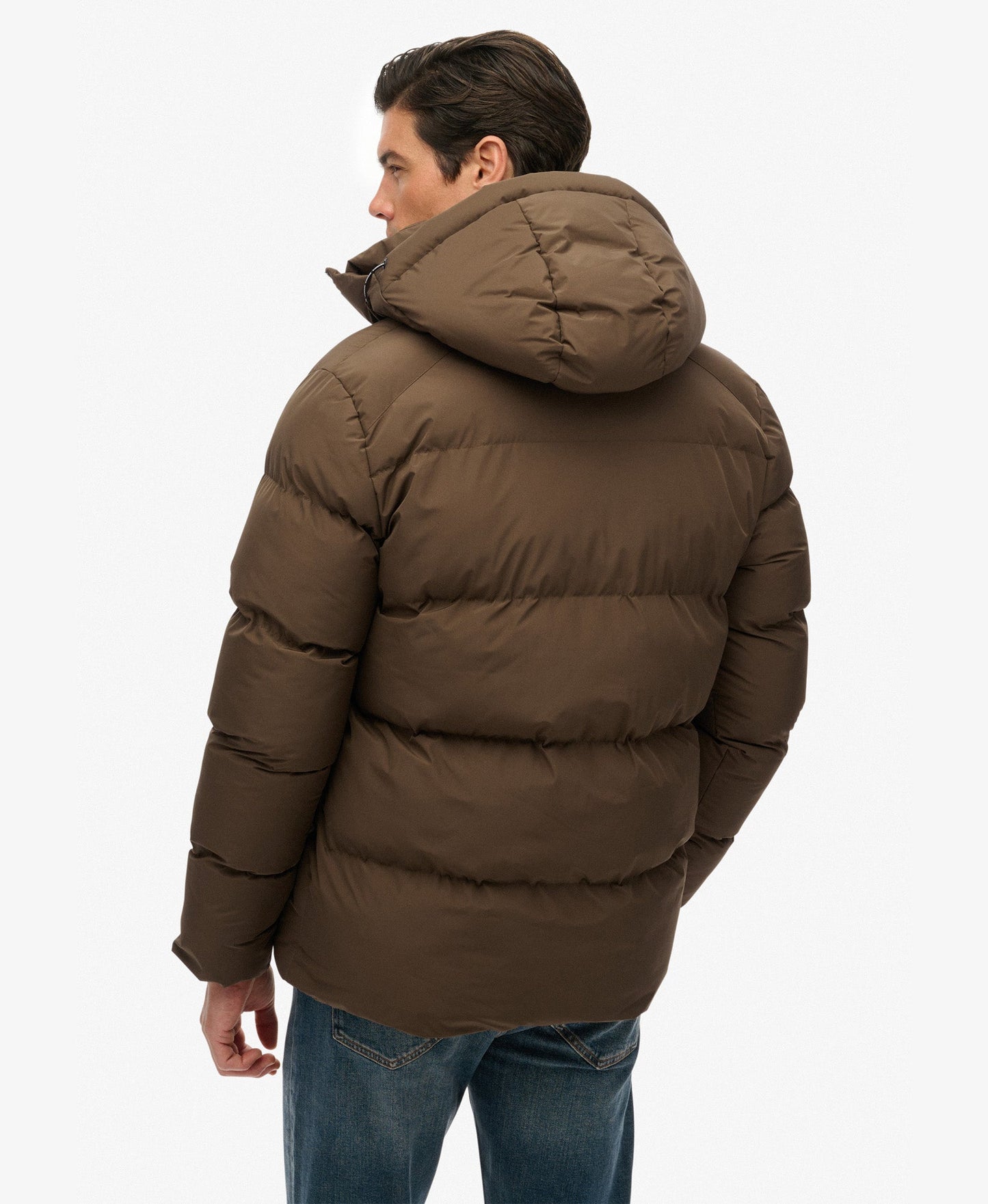 Hooded 5 Baffle Sports Puffer | Slate Brown