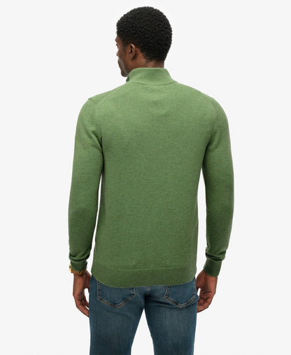 Wool Blend Half Zip Slim Fit Jumper | Artichoke Green Marle