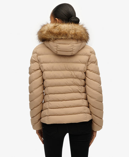 Fuji Faux Fur Slim Fit Hood Padded Jacket | Shaker Beige