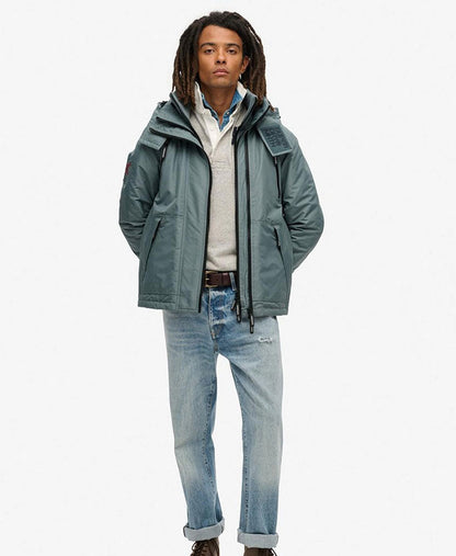 Hooded Mountain Windbreaker Slim Fit Jacket | Stormy Weather Blue