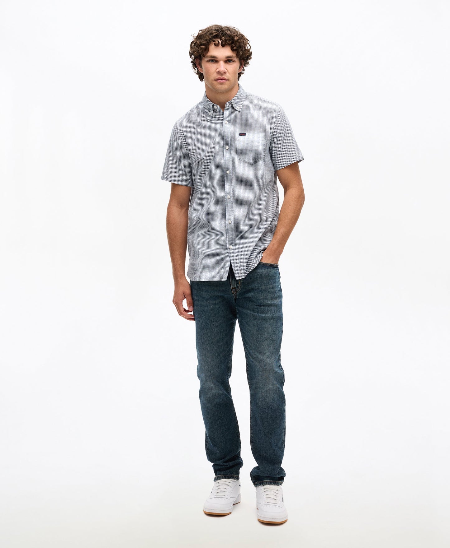 Seersucker Short Sleeve Shirt | Navy Gingham
