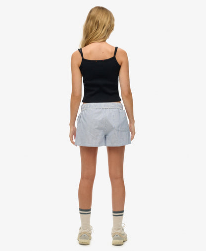 Cotton Stripe Elastic Short | Azure Blue Stripe Oxford