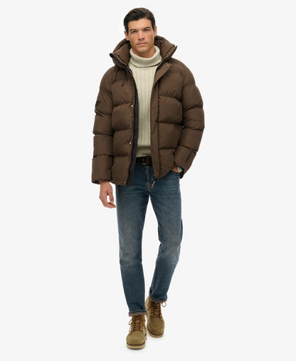 Hooded 5 Baffle Sports Puffer | Slate Brown