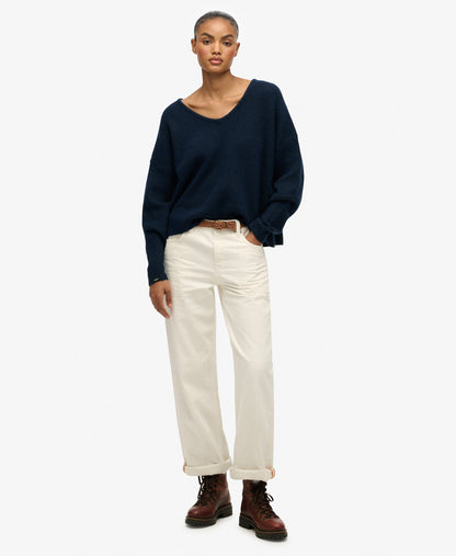 Brushed Os V Neck Jumper | Richest Navy Twist
