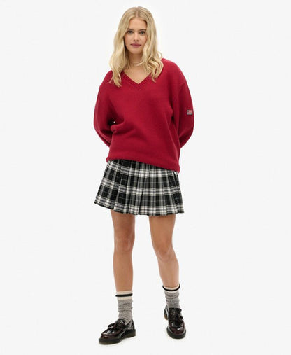 Oversized V Neck Jumper | Bordeaux Red