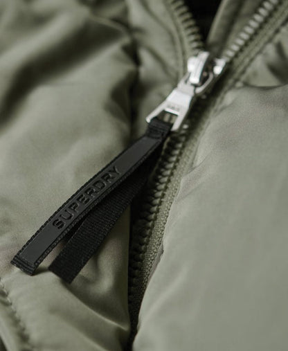 Longline Hooded Puffer Gilet | Light Khaki Green