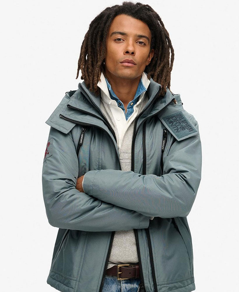 Hooded Mountain Windbreaker Slim Fit Jacket | Stormy Weather Blue