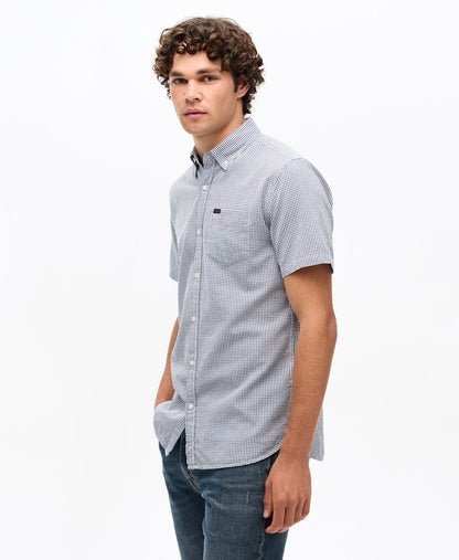 Seersucker Short Sleeve Shirt | Navy Gingham
