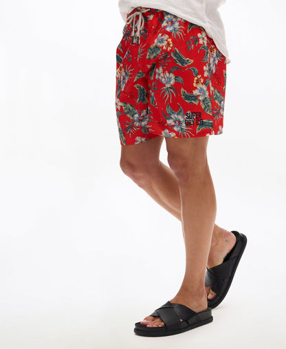 Hawaiian Print 17'' Swim Short | Botanical Red