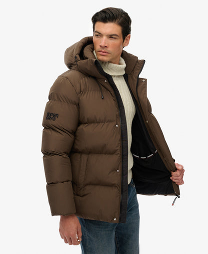 Hooded 5 Baffle Sports Puffer | Slate Brown