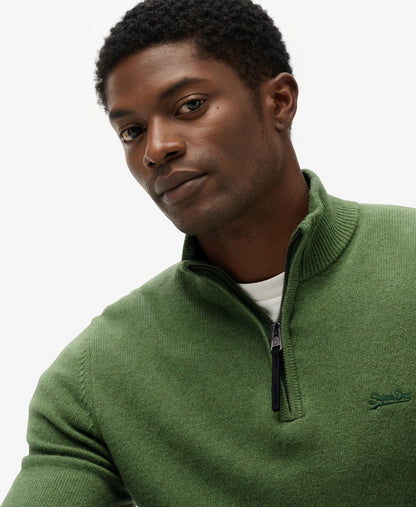 Wool Blend Half Zip Slim Fit Jumper | Artichoke Green Marle