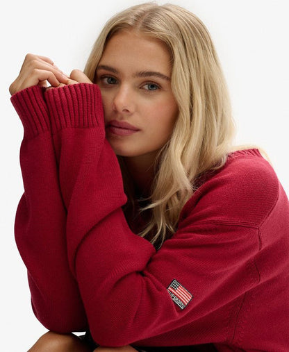 Oversized V Neck Jumper | Bordeaux Red