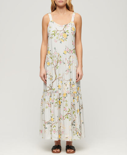 Woven Tiered Maxi Dress | Blossom Birds Grey