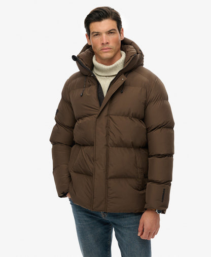 Hooded 5 Baffle Sports Puffer | Slate Brown