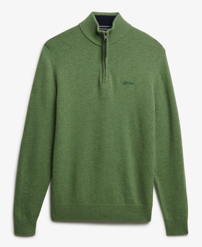 Wool Blend Half Zip Slim Fit Jumper | Artichoke Green Marle