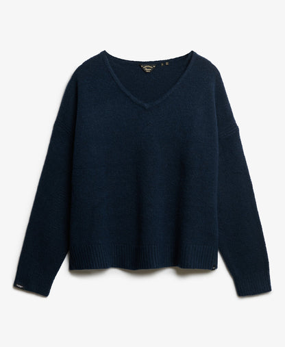 Brushed Os V Neck Jumper | Richest Navy Twist