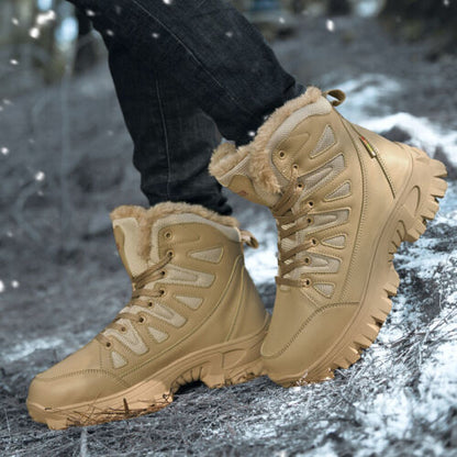 Men's Genuine Leather Warm Snow Boots Waterproof Non-Slip Winter Hiking Boots