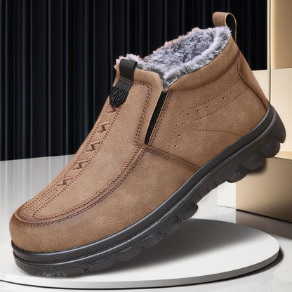 (Limited Time Discount 70% off)Men's Winter Warm Genuine Leather Flannel Lined Orthopedic Boots Arch Support Waterproof Non-Slip Boots
