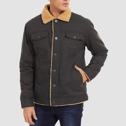 Men's Sherpa Trucker Jacket 5 Pockets Cotton Cargo Jacket Turn-down Collar Winter Coats