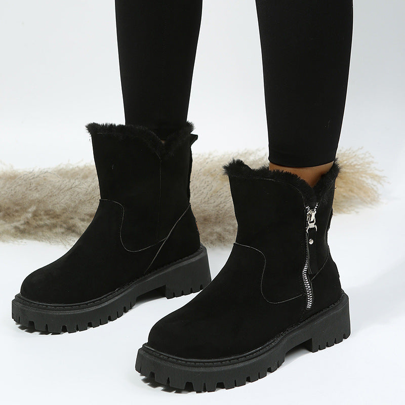 Women's Plush-Lined Ankle Martin Zipper Boots