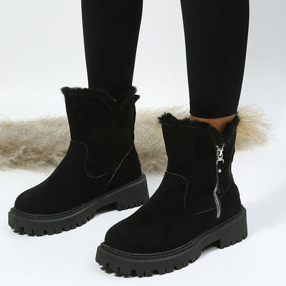 Women's Plush-Lined Ankle Martin Zipper Boots