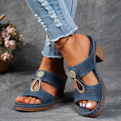 Orthopedic Rhinestones Heel Sandals